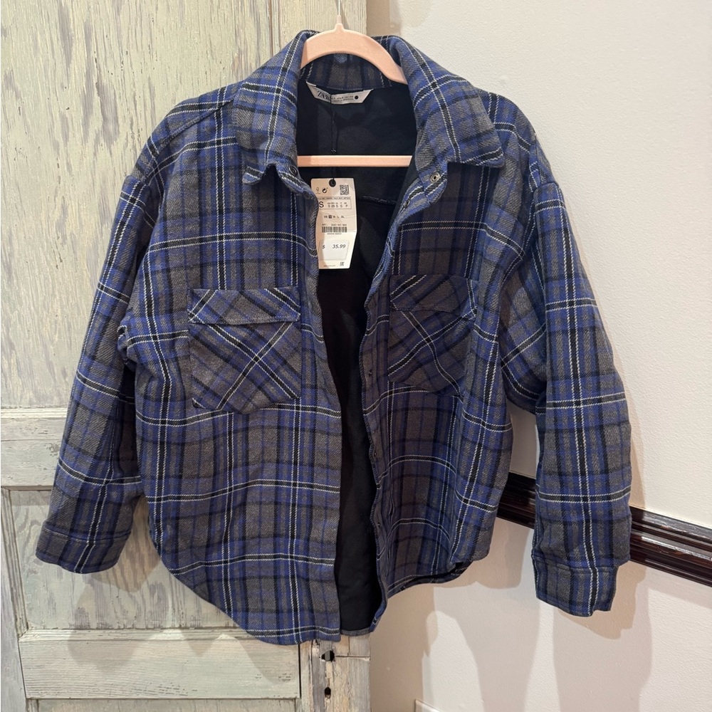 Zara plaid shirt jacket Small NWT oversized fit